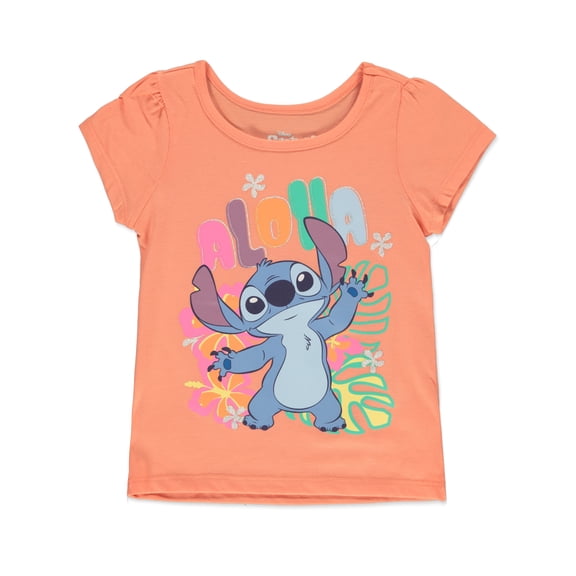 Disney Lilo & Stitch Girls' Aloha T-Shirt Color: coral Size: 2t