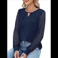 thumbnail image 3 of Camisas de Larga para Mujer, Blusas de Encaje, Ropa Informal de Negocios, Moda de Otoño, Blusas Tejidas Y2k Azul Marino S, 3 of 9