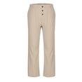 thumbnail image 2 of Pantalones largos para hombre, de lino, color liso, con bolsillos y botones, de poliéster., 2 of 5