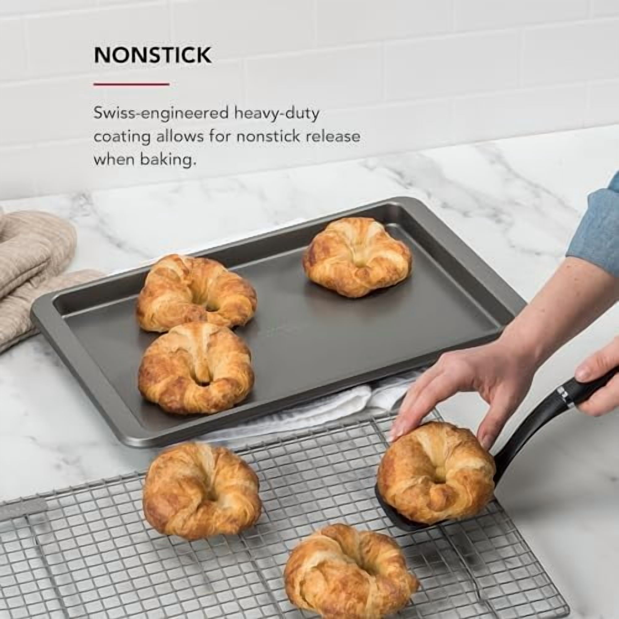Premium Aluminized Steel Baking Sheet, Nonstick, 10x15 Inch, Contour Silver (Pack of 6)