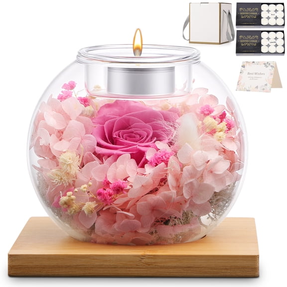 Preserved Real Roses in Glass Dome, Eternal Flowers with Scented, Romantic Gifts for Women, Wife, Girlfriend on Valentine's Day Anniversary and Birthday, Thanksgiving Day, Christmas Day, Pink