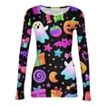 thumbnail image 5 of Halloween Long Sleeve Shirts for Women Slim Fitted Ribbed Novelty Pumpkin Ghost Tunic Tops Party Crew Neck Spring Day Fashion Clothing Multicolor XL, 5 of 7