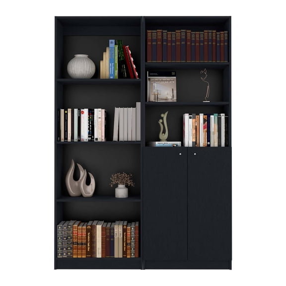Miekor Furniture Helena Black 2 Piece Living Room Set with 2 Bookcases BS6883