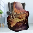 thumbnail image 4 of Gothic Soft Flannel Fleece Blanket, Fantasy Castle and Village on Stump in the Water Scary Sunset Medieval Fiction Art, Cozy Plush for Indoor and Outdoor Use, 60" x 80", Purple Cream, by Ambesonne, 4 of 5