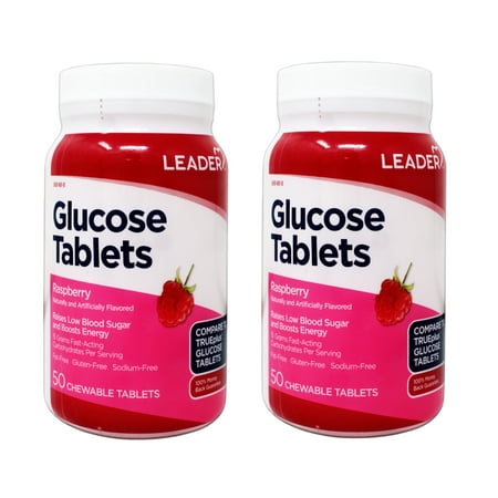2 Pack - LEADER Glucose Tablets, Energy and Blood Sugar Support, Raspberry Flavor, 50 Chewable Tablets