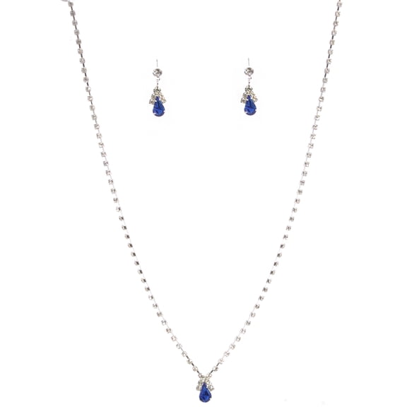 Fashion Jewelry Set Silver Plating Sapphire Rhinestone Necklace Earrings Set