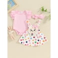 thumbnail image 2 of Infant Baby Girls Summer Outfit Short Sleeve Rompers and Dot Print Bunny Dress Headband Set, 2 of 8