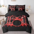 thumbnail image 1 of Ensemble de Literie Drum Kit 7 Pcs Lit en Sac Simple, Ensembles de Literie Instruments de Musique Moderne Rock Pop avec Couette, Rouge Noir, 1 of 5