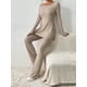 thumbnail image 2 of Ensemble haut à col rond et pantalon large pour femme - Costumes simples et amples pour la maison (Caqui L), 2 of 9