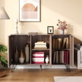 thumbnail image 3 of Buffet, Buffet unique à Trois Portes avec Grand Espace de Rangement. Portes en Bois Placé avec Motif Embossé. Comprend des Tablettes Ajustables. avec Poignées Dorées et Pieds en Fer., 3 of 8