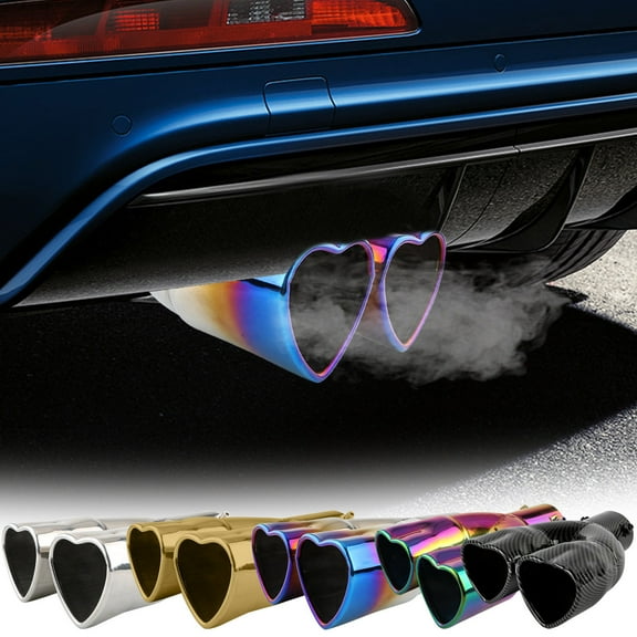 Car Modified Heart-Shaped Exhaust Pipe - Dual Two-Pipe Design, Stainless Steel Corrosion-Resistant, Easy to Install, Sleek Look, Car Exterior Decor & Performance Upgrade, 7.87*6.49*2.48in, Blue