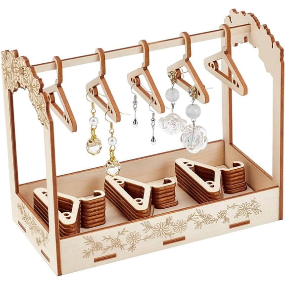 24pcs Earring Hanger Rack Coat Hanger Shaped Basswood Earring Display Stands Dangle Earring Hanging Organizer Jewelry Display Rack for Retail Show Personal Exhibition White DIY