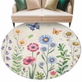 thumbnail image 2 of Round Area Rug 8 Ft, Spring Floral Washable Non-Slip Circle Carpet for Living Room/Bedroom, Pink Blue Flowers Butterfly Farmhouse Collection Low-Profile Large Area Rugs for Indoor, 2 of 7