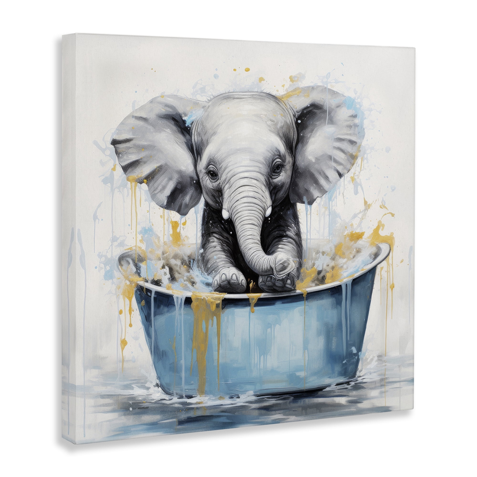 Stupell Industries Bathing Baby Elephant Typography Painting Gallery Wrapped Canvas Art Print Wall Art, 17 x 17