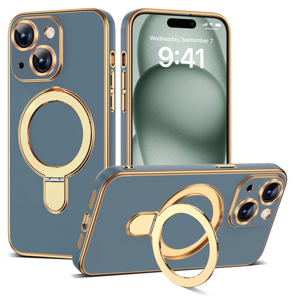 Funda ETPESOK para iPhone 15 compatible con MagSafe soporte de anillo y protector de camara
