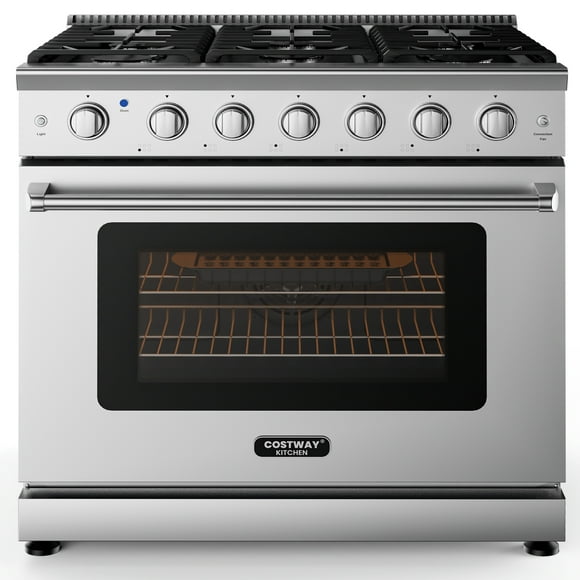 Costway 36 Inches Natural Gas Range Freestanding with 6 Burners Cooktop & 6 Cu.Ft. Oven