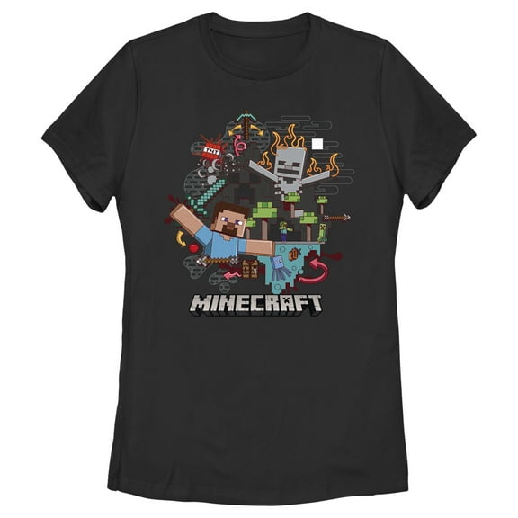 Women's Minecraft Steve and Skeleton Graphic Tee Black 2X Large