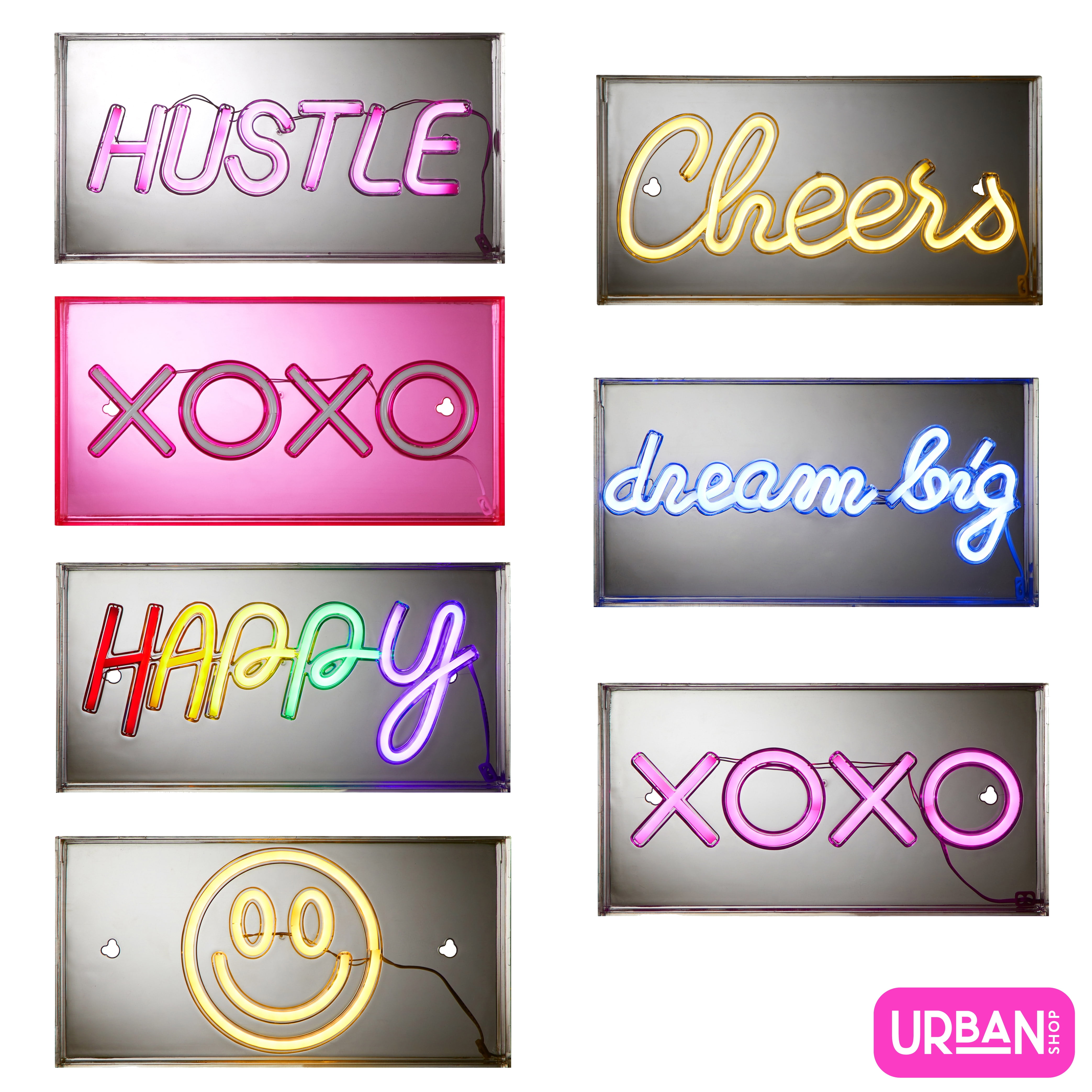 Urban Shop LED Neon Hustle Light-up Clear Acrylic Box, Pink