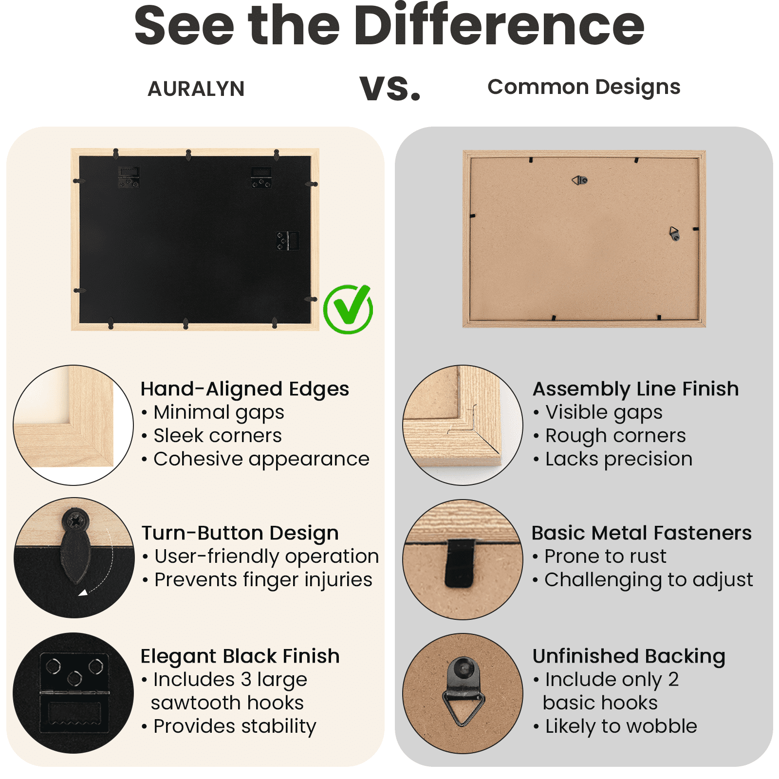 AURALYN 11x14 Picture Frame Set of 3 – Fits 8x10 with Mat or 11x14 Without Mat – Easy to Hang, Finger-Friendly, Includes Hanging Kit (Classic Wood Grain, 3 Pack)