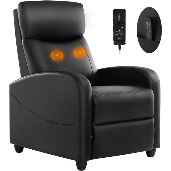 Recliner Chair for Adults, Massage PU Leather Small Recliner Home Theater Seating with Lumbar Support, Modern Reclining Chair with Padded Seat Backrest, Living Room