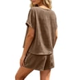 thumbnail image 5 of Costeam Womens Solid Color Crew Neck Two Piece Outfit Short Sleeve Top And Elastic Waist Shorts With Side Seam Pockets Lightweight Cooling Breathable Fabric Loose Fit Casual Set, 5 of 6