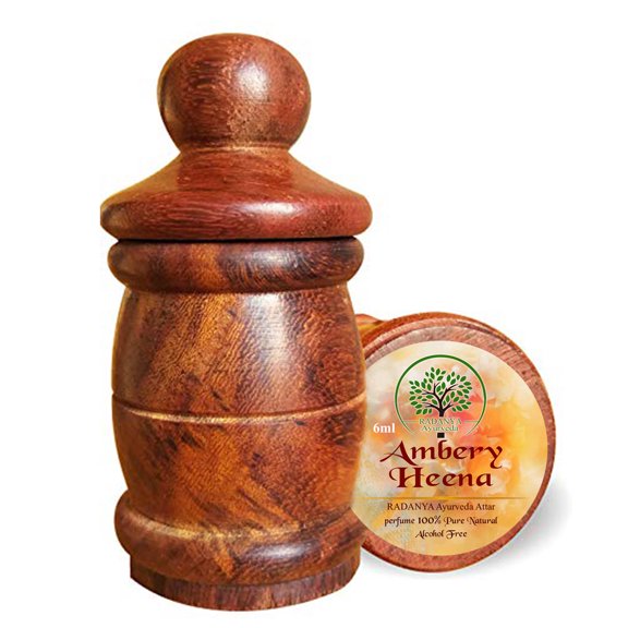 Radanya Ayurveda Ambery Heena Handcrafted Wood Attar Bottle, 6ml