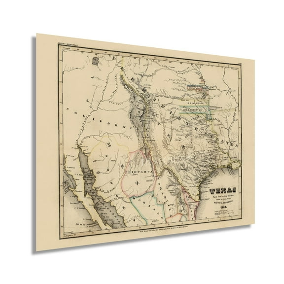 HISTORIX 1846 Map of Texas State Vintage Poster Wall Art Print, 18 x 24 Inch