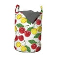 thumbnail image 1 of Fruit Laundry Bag, Graphic Colorful Cherries with Leaves Pattern Fresh Ripe Juicy Tasty Summertime, Basket with Handles Drawstring Closure for Laundromats, 13" x 19", Red Yellow Green, by Ambesonne, 1 of 4