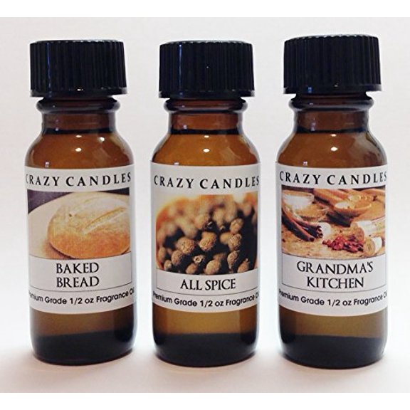 3 Bottles Set, 1 Baked Bread, 1 All Spice, 1 Grandmas Kitchen 1/2 Fl Oz Each 15ml Premium Grade Scented Fragrance Oils By Craz