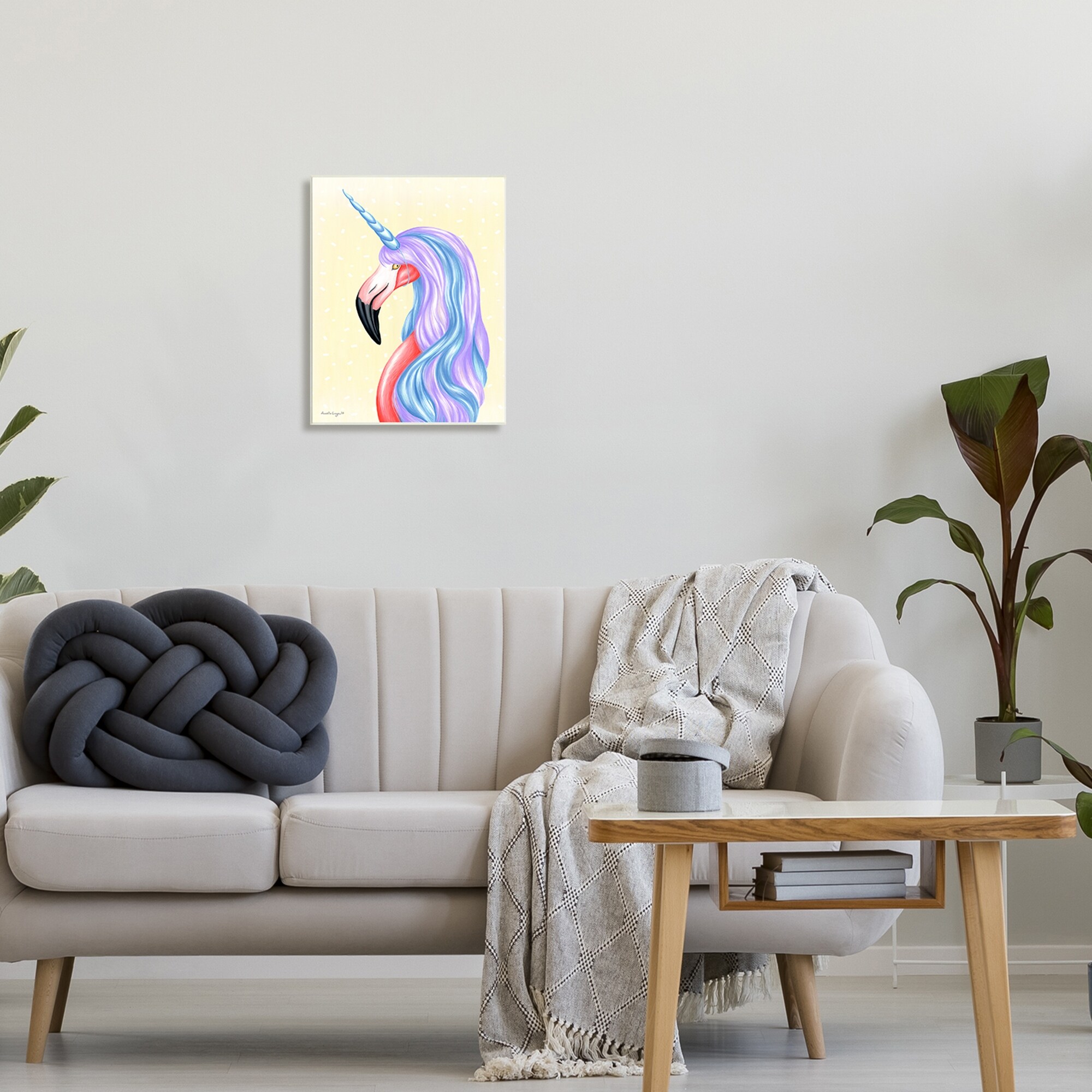 Stupell Industries Radiant Flamingo Bird Pastel Unicorn Horn Hair Graphic Art Unframed Art Print Wall Art, Design by Amelie Legault