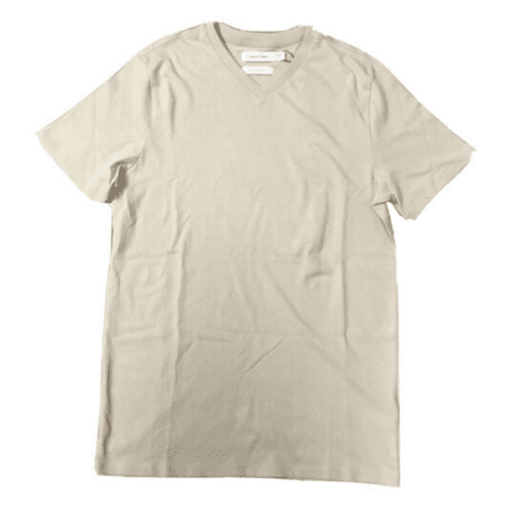 Calvin Klein Men's Smooth Cotton V-Neck Monogram Logo T-Shirt, Beige, 2XL