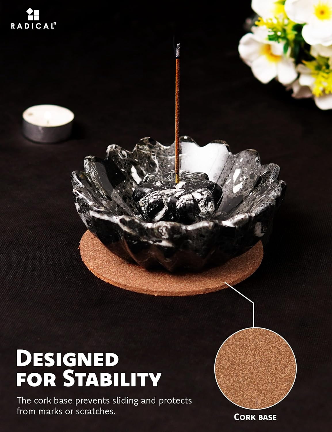 Radicaln Marble Incense Holder 5.5 inches Black Handmade Incense Stick Holder for Living Room Décor, Ideal Incense Holder Marble Ashtray and Palo Santo Holder for Home Décor