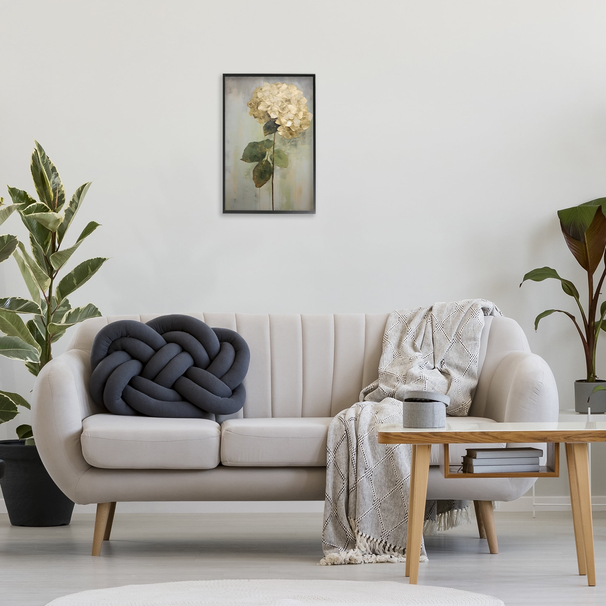 Stupell Industries Single Distressed Hydrangea Botanical & Floral Painting Black Framed Art Print Wall Art, 16 x 24