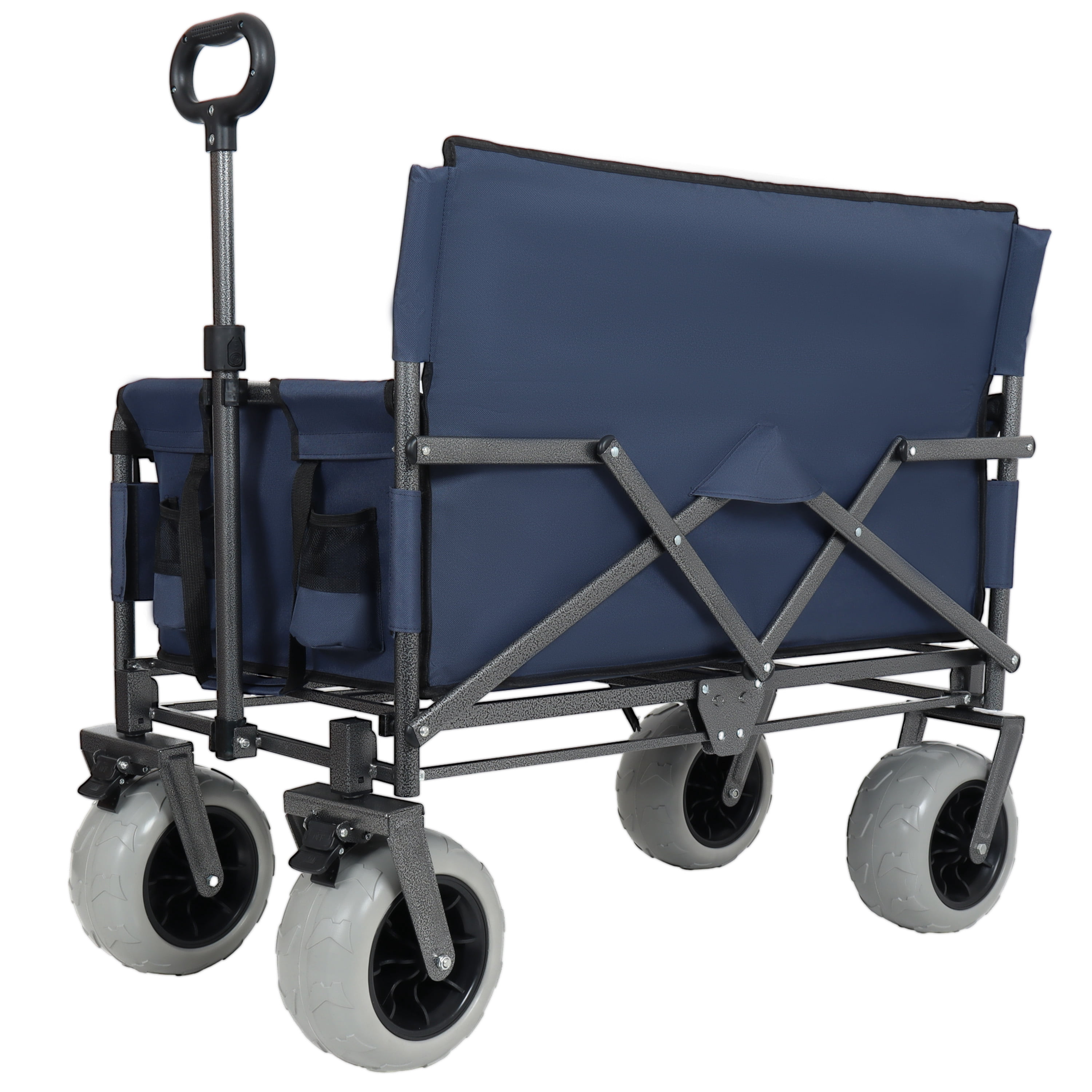 3-in-1 Folding Wagon with Bench Seat – 500lbs Capacity, 9"x4" Beach Tires for Camping & Beach