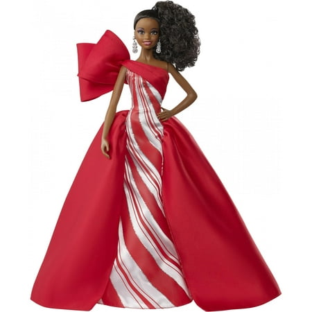 Barbie 2019 Holiday Doll, Brunette High Ponytail with Red & White Gown