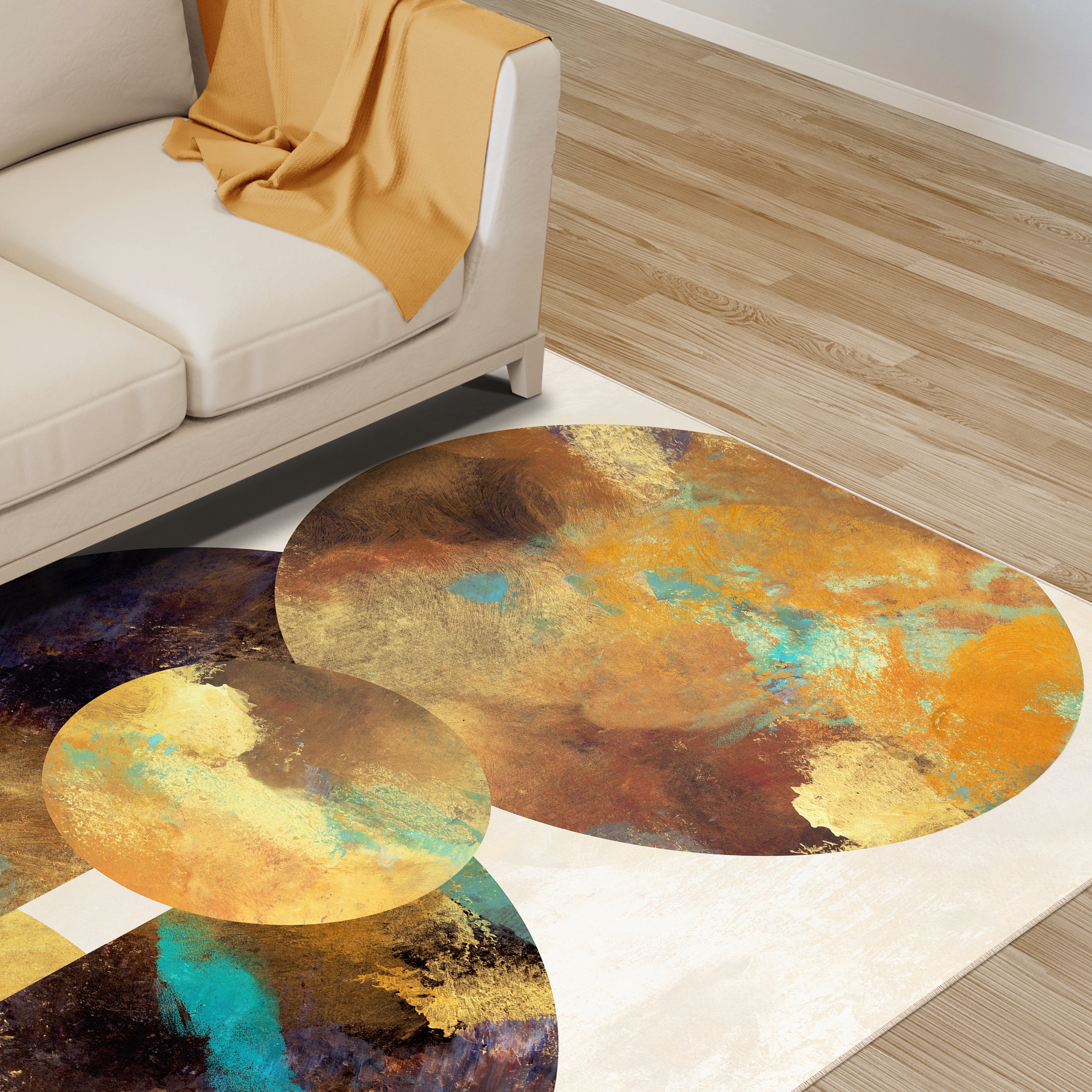 Patina Plates I Washable Geometric Art Area Rug size 5'x8'