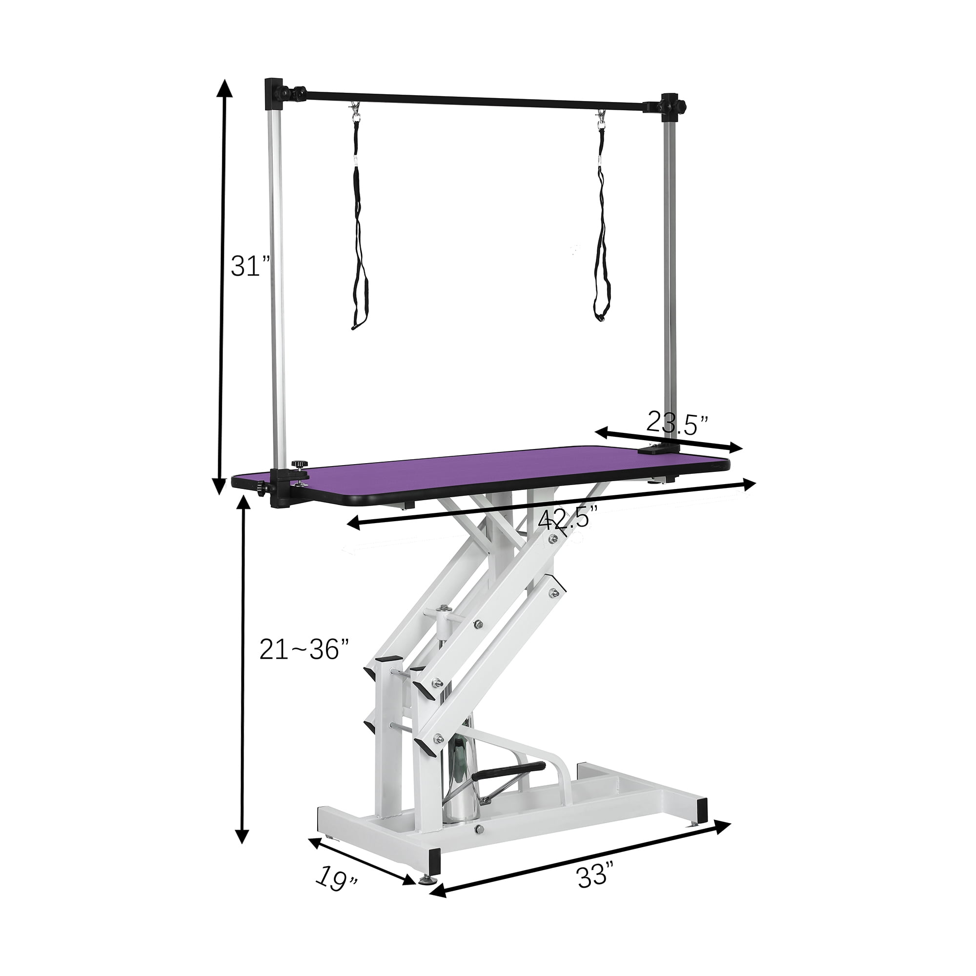 Pefilos 42" Heavy Duty Electric Lifting Pet Dog Grooming Table with "H" Arm, Anti-Skid Rubber Desktop and Powerful Motor Hydraulic Drying Table for Large Dogs, Purple