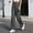 Gray wide leg lounge pants a1, variant on Cagogo Women's Wide Leg High Waisted Lounge Pants with Pockets Flowy Casual Streetwear Long Trousers Party Beach Work, Navy L