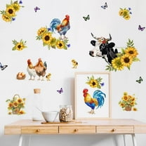Chicken Wall Stickers - Cattle & Sunflower Wall Art Mural Decals - Self Adhesive & Waterproof for Home Living Room Bedroom Bathroom Study Room Mixed Color