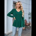 thumbnail image 4 of Blusas de Larga Abullonadas para Mujer, con Cuello en V Plisado, Estilo Túnica de Otoño, Elegantes, Informales, Holgadas, para Verano Verde Oscuro L, 4 of 10