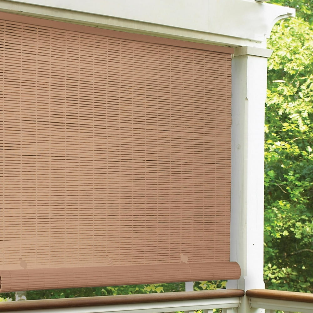 Radiance 5' x 6' Cordless 1/4" PVC RollUp Outdoor Sun Shade, Woodgrain