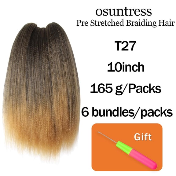WEIF-Braiding Hair Pre Stretched 10 Inch 6 Packs, Short Hair Extensions for Braids, Synthetic Braiding Hair Prestretched T27(Ombre Honey Blonde)