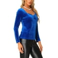 thumbnail image 4 of INSPIRE CHIC Women's Sweetheart Neck Long Sleeve Pleated Front Velvet Blouse M Royal Blue, 4 of 5