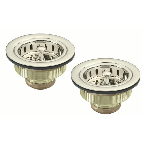 Westbrass 3-1/2" Post Style Kitchen Sink Basket Strainer, Polished Nickel (2-Pack)