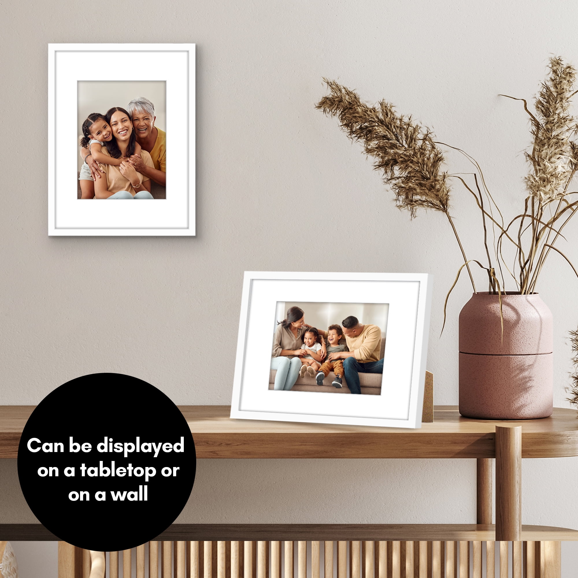 Americanflat 9x12 Picture Frame with Shatter-Resistant Glass with 6x8 Mat Display Photo Streamline - White