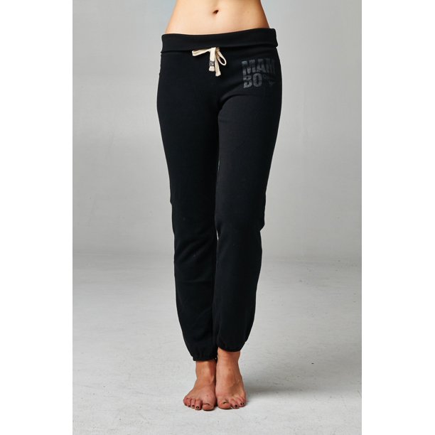 Mambo - Mambo Women's Fold-over Waistband French Terry Screened Sweatpants - Black - Small