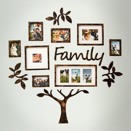 Family Tree Photo Frame Set College Frame - Wall Decoration Combination - PVC Picture Frame Selfie Gallery Collage With Full Size Hanging Template & Wall Mounting Design | Bronze