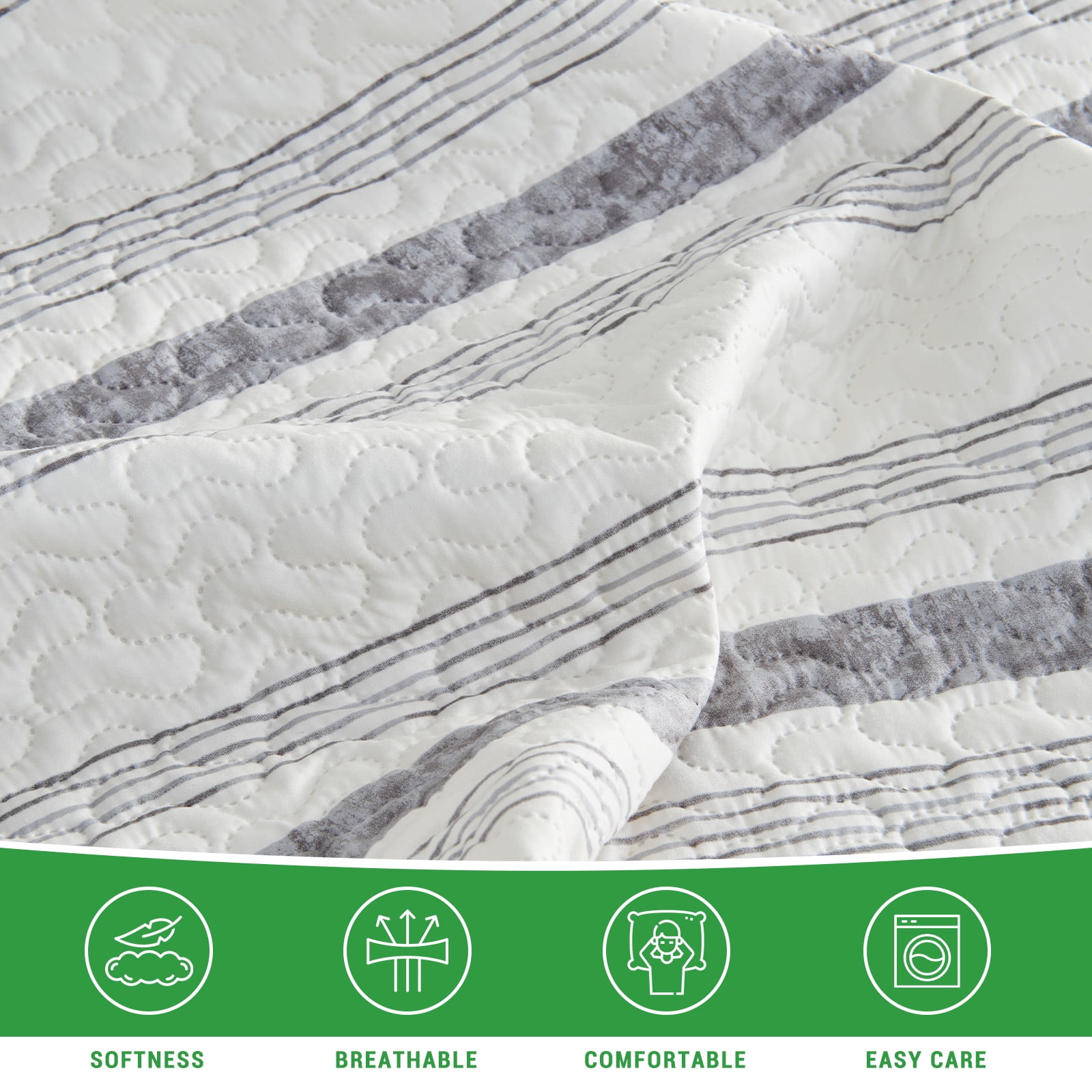Gogreen Luxury Printed Quilt Set Queen Size, Lightweight Comforter Set, Oversized Bedspread Coverlet Quilted Bedding Set, with 2 Matching Pillowcases, for All Season