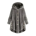 thumbnail image 1 of Lindbes Clearance Womens Plus Size Button Jacket Plush Solid Color Hooded Jacket Loose Cardigan Coat Winter Jacket Sweater, 1 of 2
