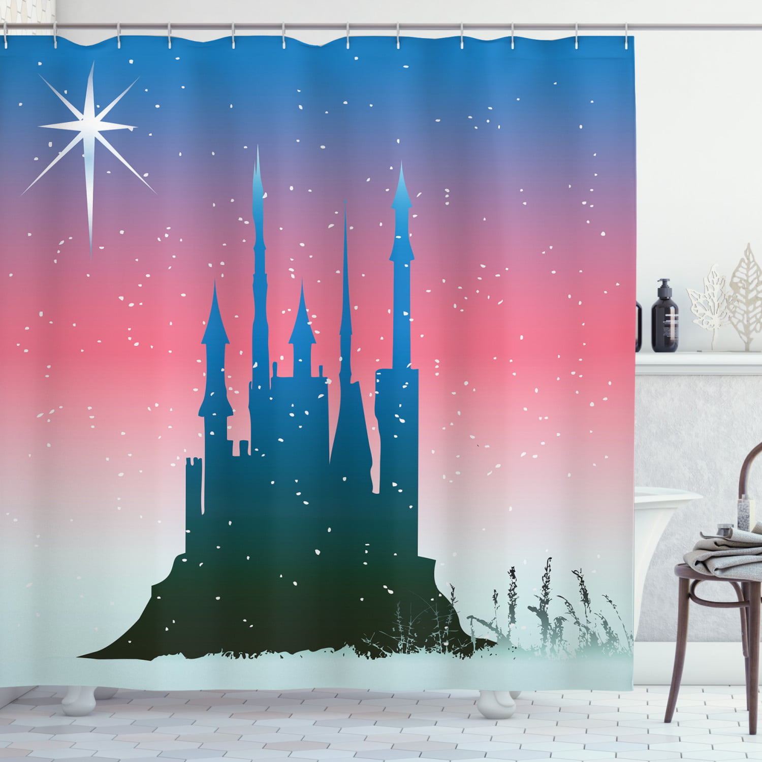 Ancient castle Shower Curtain Bedroom Waterproof Fabric & 12Hooks 71*71inch new 
